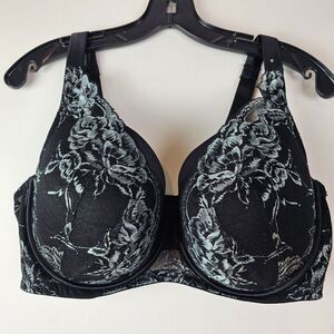 City Chic Boudoir Underwire Padded Bra Size 40G‎ Black Gray Lace Floral